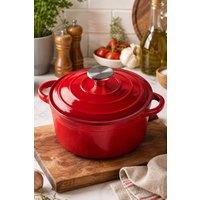 ExtraStar Gradient Enameled Cast Iron Casserole Dish with Stainless Steel Knob in Red
