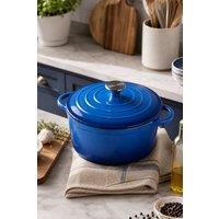 ExtraStar Gradient Enameled Cast Iron Casserole Dish with Stainless Steel Knob in Blue