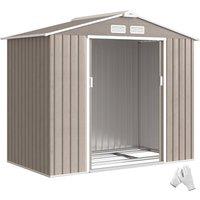 Rolipo 7 x 4ft Metal Garden Shed with Foundation Kit & Double Doors in Light Brown