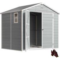 Rolipo 7.9 x 6.2ft Plastic Garden Shed with Foundation Kit, Light Grey