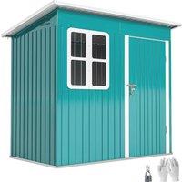 Rolipo 7 x 4ft Galvanised Steel Garden Shed with Lock, Green in Teal