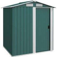 Rolipo 152 x 132 x 188cm Metal Garden Shed with Sliding Door & Foundation in Green | Size: 152 x 132 x 188 cm