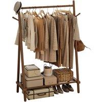 YQJJGL Rolling Solid Wood Coat Rack with Hanging Rod & Storage Shelves in Walnut