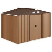 Rolipo 9 x 6ft Metal Garden Shed with Foundation Kit & Double Doors in Brown