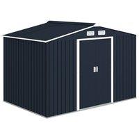 Rolipo 9 x 6ft Metal Garden Shed with Foundation Kit & Double Doors in Dark Grey