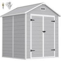 Rolipo 6 x 5ft Plastic Garden Shed with Floor, Window & Lockable Doors in Light Grey