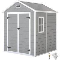 Rolipo 6 x 5ft Plastic Garden Shed with Floor, Window & Lockable Doors in Dark Grey