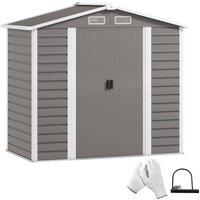 Rolipo 7 x 4ft Galvanised Steel Garden Shed with Foundation Kit & Lock in Light Grey