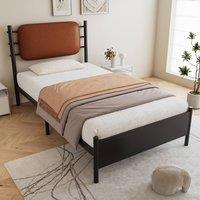 Rolipo Single Metal Bed Frame 90 x 190 cm With PU Headboard Black