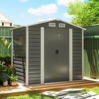 Rolipo 7 x 4ft Galvanised Steel Garden Shed with Foundation Kit & Lock in Dark Grey
