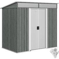 Rolipo 6.5 x 4ft Galvanised Metal Shed with Foundation & Sliding Doors in Light Grey