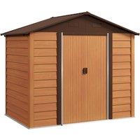 Rolipo 6 x 8ft Galvanised Steel Shed, Brown Wood Effect