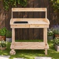 STILVORA Potting Bench with Sink & Drawer in Natural