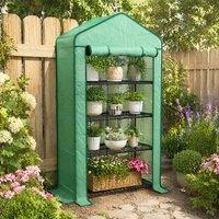 STILVORA Mini Greenhouse with 4 Shelves & Roll-Up Door in Green