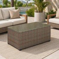 STILVORA Rattan Side Table with Glass Top in Brown