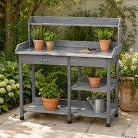 STILVORA Garden Potting Table with Drawer & Shelves in Grey