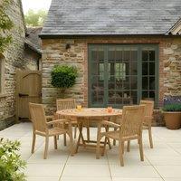 Charles Bentley Solid Wooden Teak Round 2-4 Seater Table Garden Foldable Patio in Natural