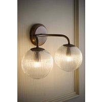 ValueLights Kempton Ribbed Glass Globe Shade 2 Arm Wall Light in Bronze