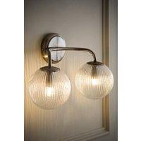 ValueLights Kempton Ribbed Glass Globe Shade 2 Arm Wall Light in Silver