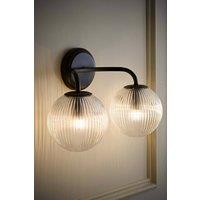 ValueLights Kempton Ribbed Glass Globe Shade 2 Arm Wall Light in Black