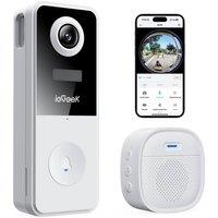 iegeek White 2K Wireless Video Doorbell 180 Fisheye IP65 Motion 2-Way Audio