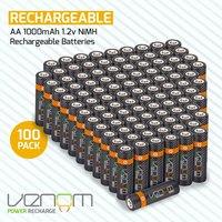 Venom Rechargeable AA Batteries (1000mAh) - 100 Pack in Black