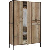 Timber Art Design Stretton Urban Industrial 4 Door Large Wardrobe 1Drawer Rustic Bedroom in Brown