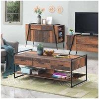 Timber Art Design Abbey Coffee Table 3 Drawers Rustic Industrial Oak Effect Living Room in Brown