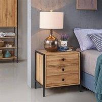 Timber Art Design Zahra Bedside Table Cabinet Bedroom Furniture Nightstand 3 Drawer in Brown