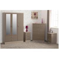 Seconique Nevada 3 Door 2 Drawer Mirrored Wardrobe Bedroom Set in Taupe