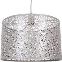 Happy Homewares Marrakech Designed Metal Pendant Light Shade with Floral Decoration in Grey | Size: 16 inches