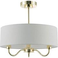 Happy Homewares Traditional Chandelier Semi Flush Ceiling Light with Linen Shade in Gold