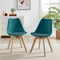 FurnitureboxUK Set of 2 Stockholm Natural Birch Wood Scandi Minimalist Dining Chairs with Faux Leather Cushion in Teal