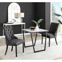 FurnitureboxUK Carson White Marble Effect Square Dining Table & 2 Velvet Belgravia Black Leg Chairs