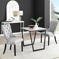 FurnitureboxUK Carson White Marble Effect Square Dining Table & 2 Velvet Belgravia Black Leg Chairs in Grey