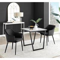 FurnitureboxUK Carson White Marble Effect Square Dining Table & 2 Velvet Calla Black Leg Chairs