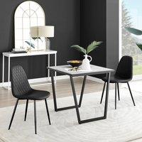 FurnitureboxUK Carson White Marble Effect Square Dining Table & 2 Faux Leather Corona Black Leg Chairs