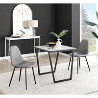 FurnitureboxUK Carson White Marble Effect Square Dining Table & 2 Faux Leather Corona Black Leg Chairs in Grey