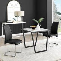 FurnitureboxUK Carson White Marble Effect Square Dining Table & 2 Faux Leather Lorenzo Chairs in Black