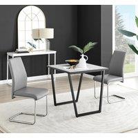 FurnitureboxUK Carson White Marble Effect Square Dining Table & 2 Faux Leather Lorenzo Chairs in Grey