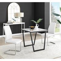 FurnitureboxUK Carson White Marble Effect Square Dining Table & 2 Faux Leather Lorenzo Chairs