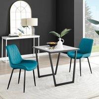 FurnitureboxUK Carson White Marble Effect Square Dining Table & 2 Velvet Pesaro Black Leg Chairs in Blue