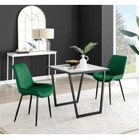 FurnitureboxUK Carson White Marble Effect Square Dining Table & 2 Velvet Pesaro Black Leg Chairs in Green