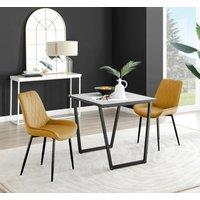 FurnitureboxUK Carson White Marble Effect Square Dining Table & 2 Velvet Pesaro Black Leg Chairs in Mustard