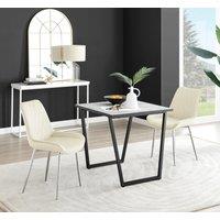 FurnitureboxUK Carson White Marble Effect Square Dining Table & 2 Velvet Pesaro Silver Leg Chairs in Cream