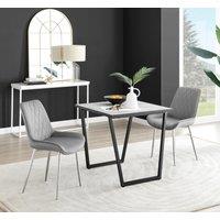 FurnitureboxUK Carson White Marble Effect Square Dining Table & 2 Velvet Pesaro Silver Leg Chairs in Grey