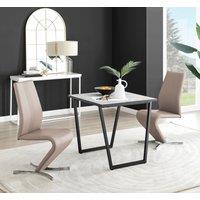 FurnitureboxUK Carson White Marble Effect Square Dining Table & 2 Faux Leather Willow Chairs in Beige