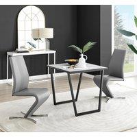 FurnitureboxUK Carson White Marble Effect Square Dining Table & 2 Faux Leather Willow Chairs in Grey