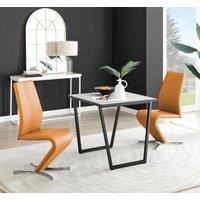 FurnitureboxUK Carson White Marble Effect Square Dining Table & 2 Faux Leather Willow Chairs in Mustard