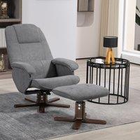HOMCOM Swivel Recliner Chair with Footstool & Wooden Base in Grey